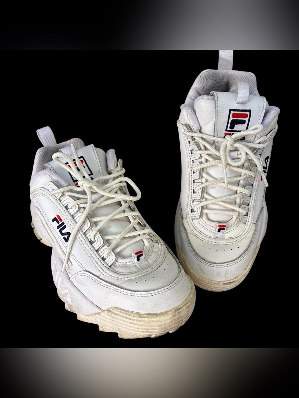 Fila White Chunky Low-Top Sneakers with Red & Navy Logos